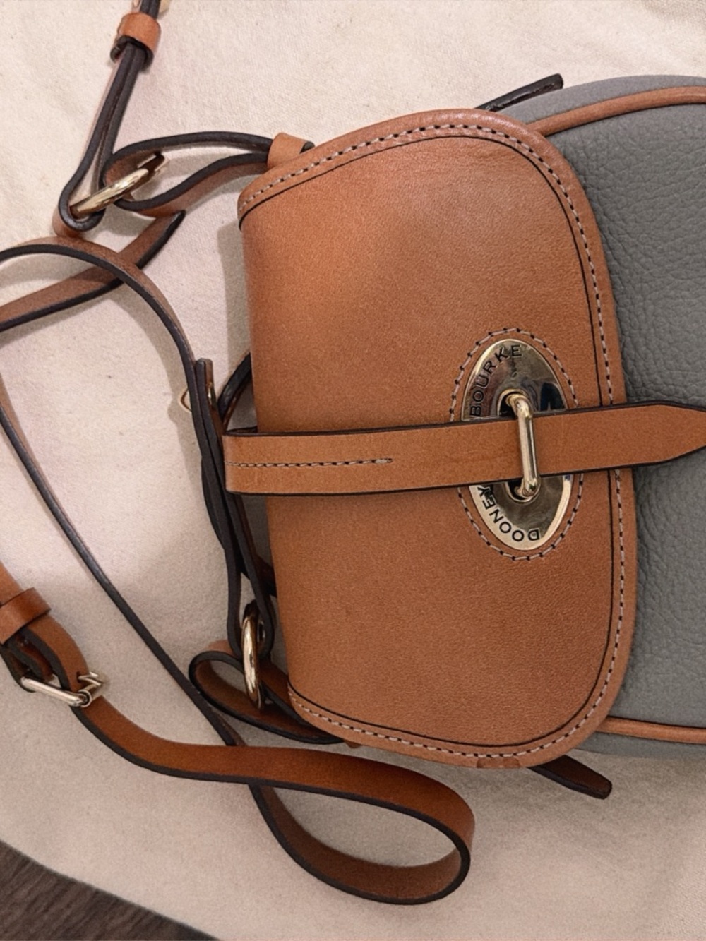 Dooney & Bourke Tan and Gray Leather Crossbody with Gold Hardware - Picture 2 of 8